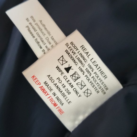 Navy Barney's Originals Genuine Leather Biker Jacket Size 4 - Picture 3 of 10